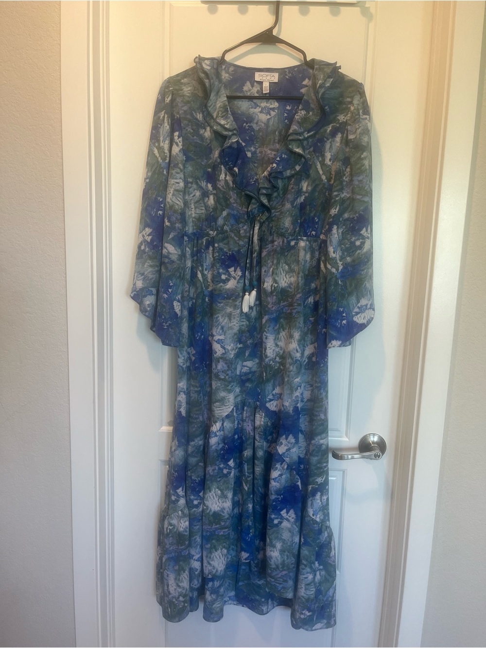 sofia by sofia vergara Blue and Green Floral Ruffle Maxi Dress
